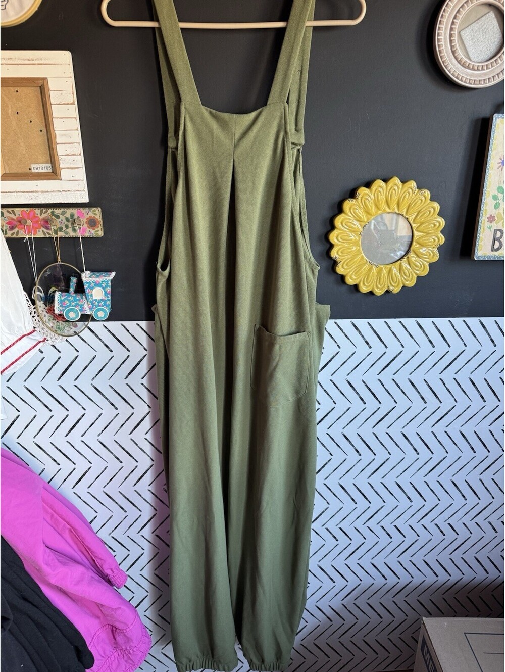 Halara Women's Adjustable Strap Waffle Knit Overalls LB3 Loden Green Size XL - Picture 2 of 3